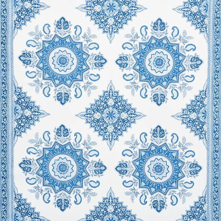 Schumacher 176481 Montecito Medallion Indigo fabric swatch