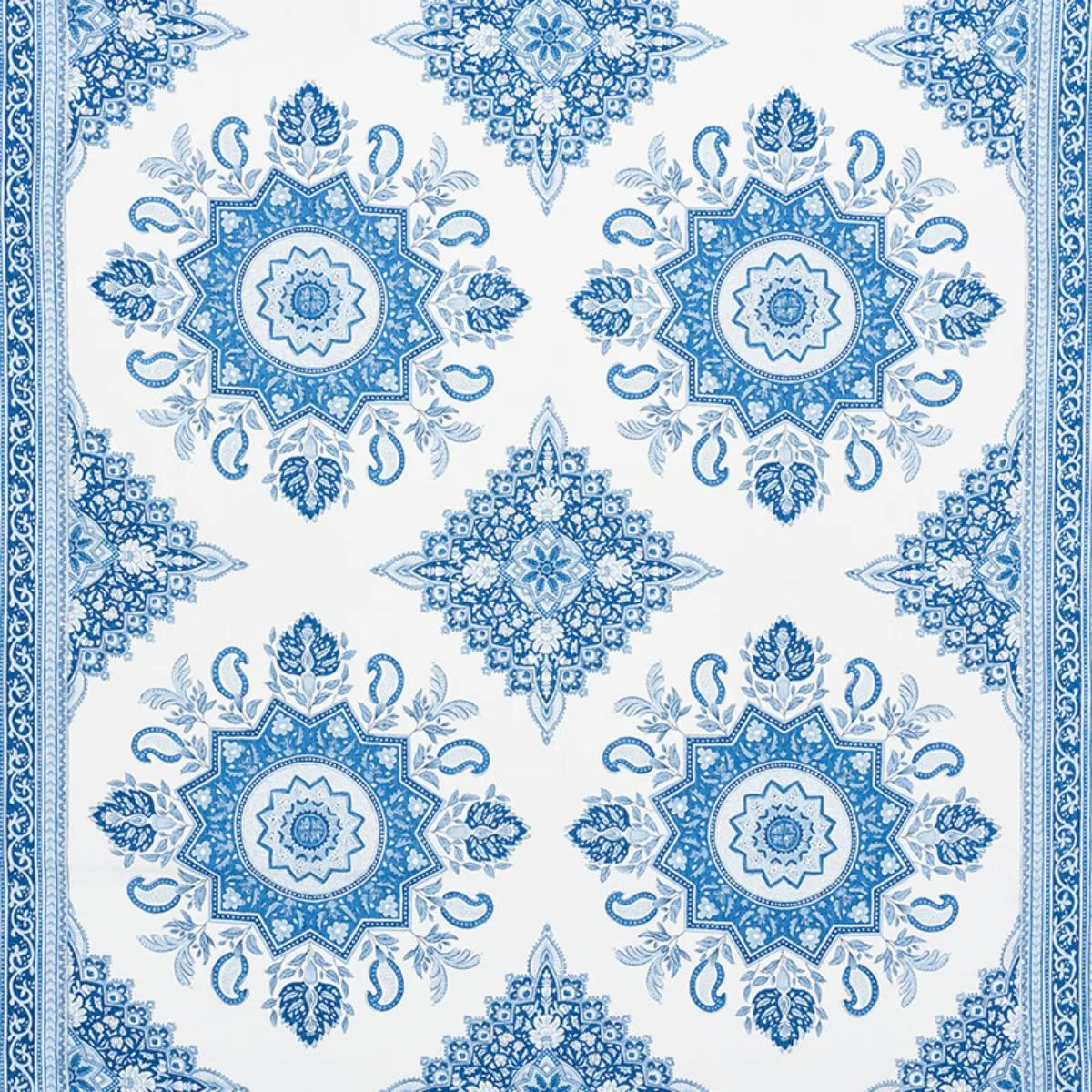 Schumacher 176481 Montecito Medallion Indigo fabric swatch