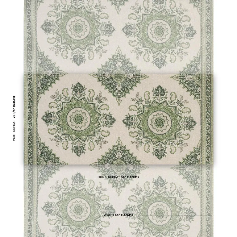 Schumacher 176485 Montecito Medallion Leaf Green fabric swatch