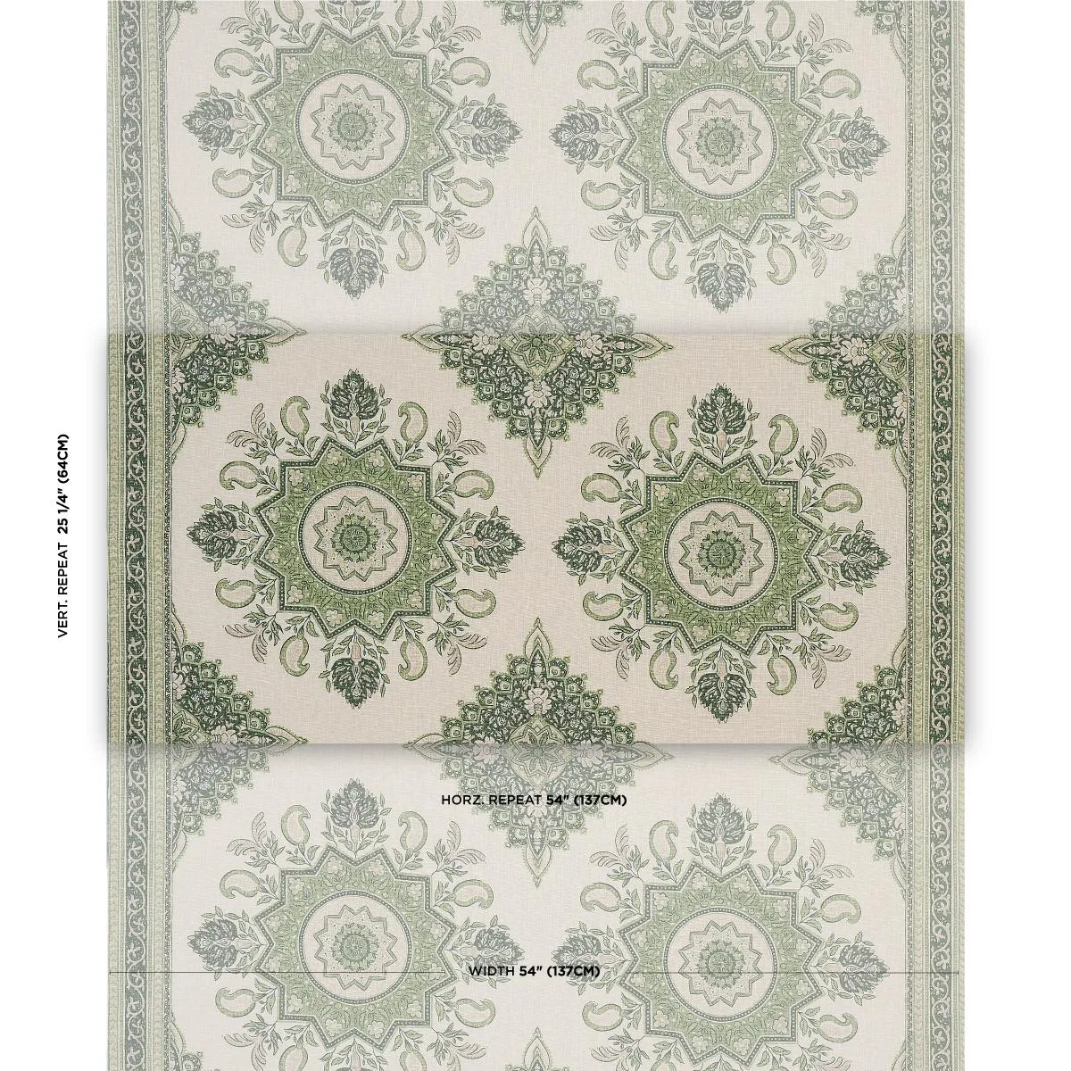 Schumacher 176485 Montecito Medallion Leaf Green fabric swatch