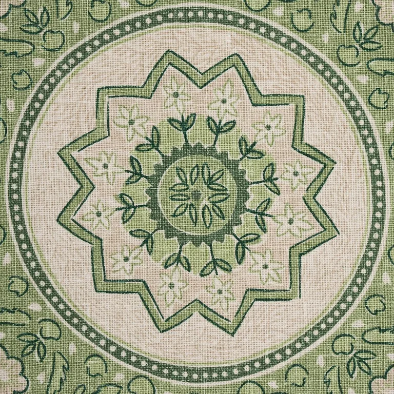 Schumacher 176485 Montecito Medallion Leaf Green fabric swatch