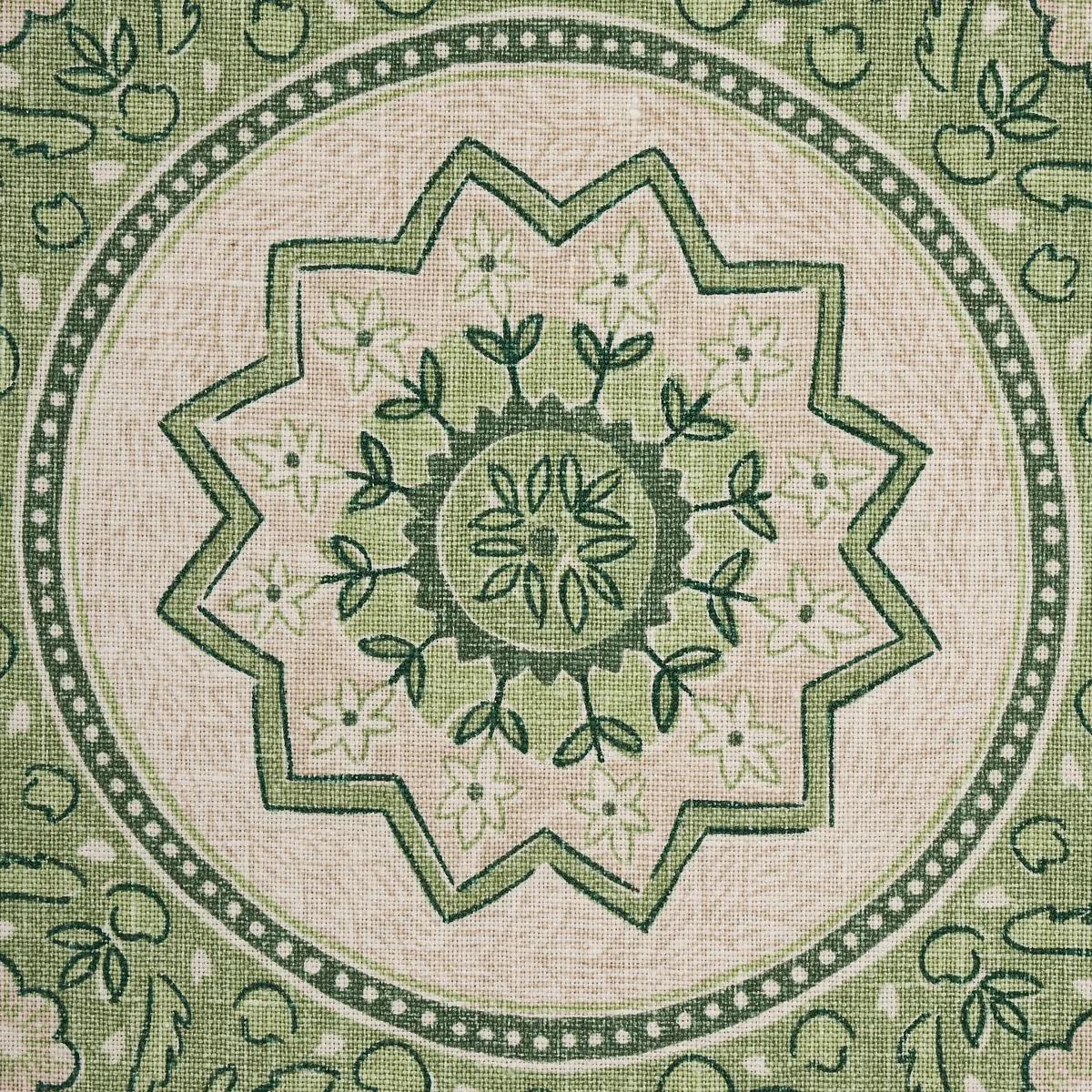 Schumacher 176485 Montecito Medallion Leaf Green fabric swatch