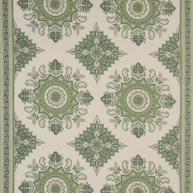 Schumacher 176485 Montecito Medallion Leaf Green fabric swatch