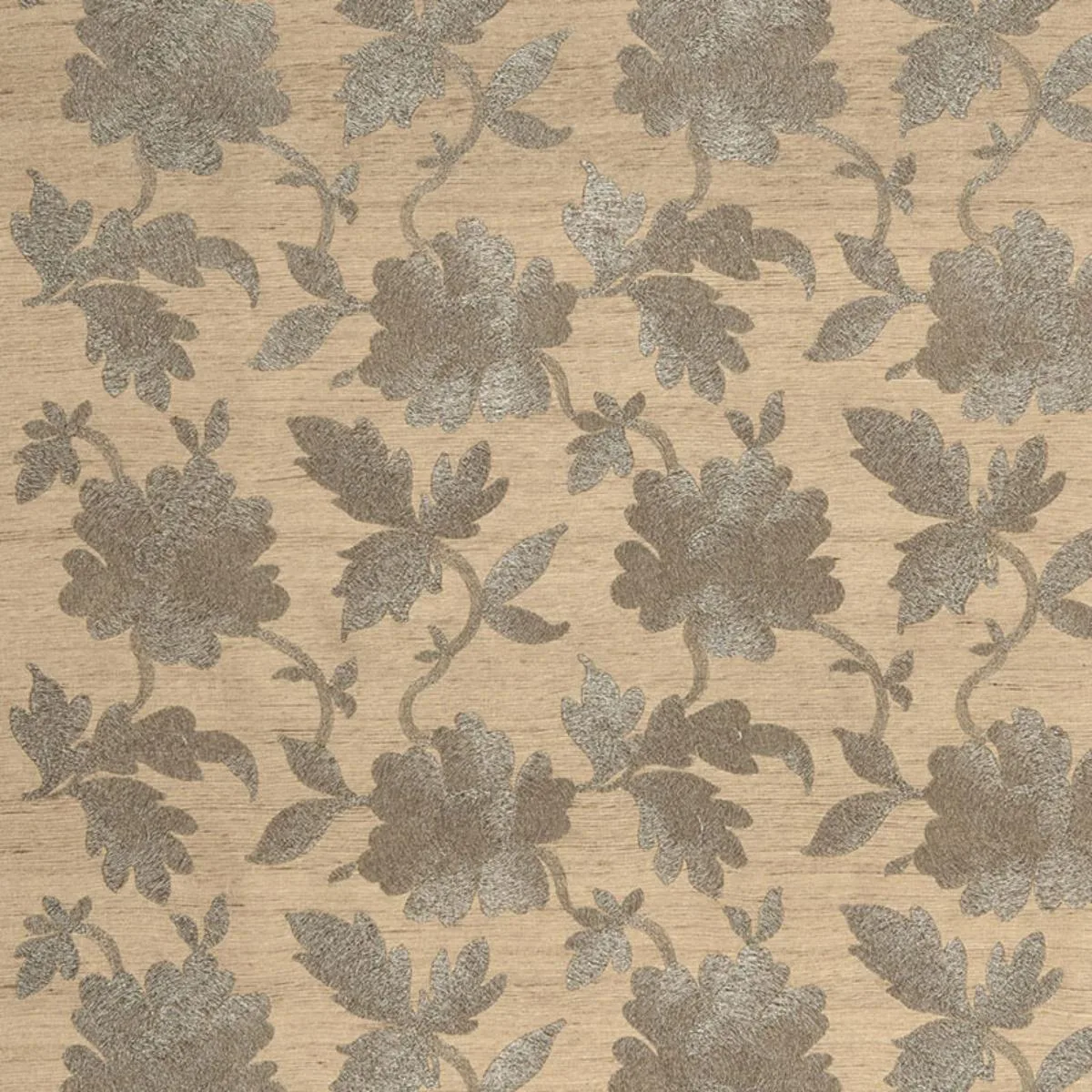 Schumacher 66850 Moon Garden Embroidery Pewter fabric swatch