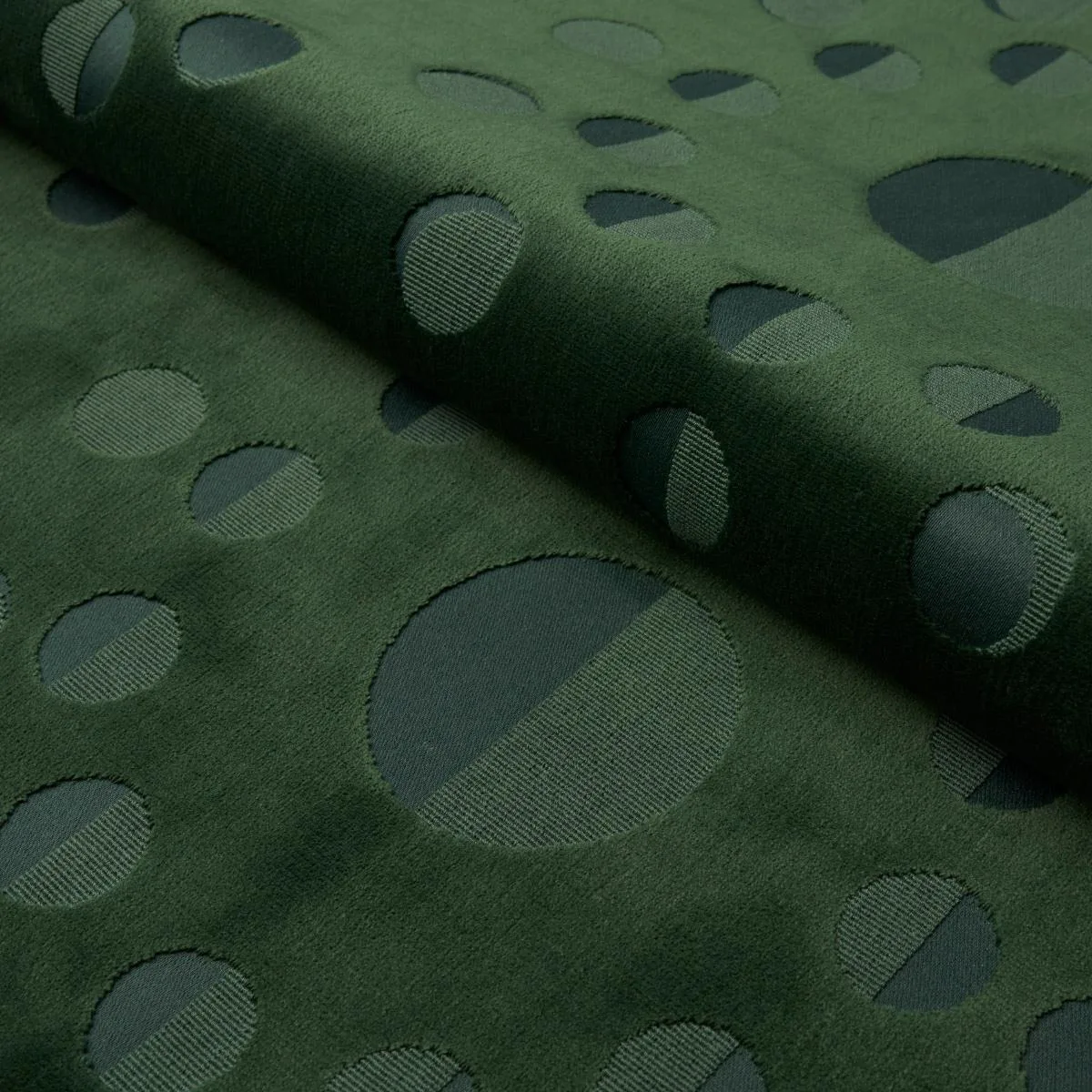 Schumacher 83190 Moon Phase Velvet Green fabric swatch