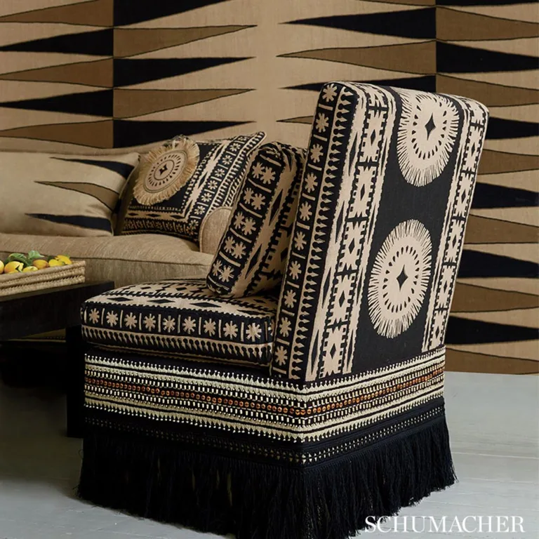 Schumacher 175830 Moorea Lava Black fabric swatch