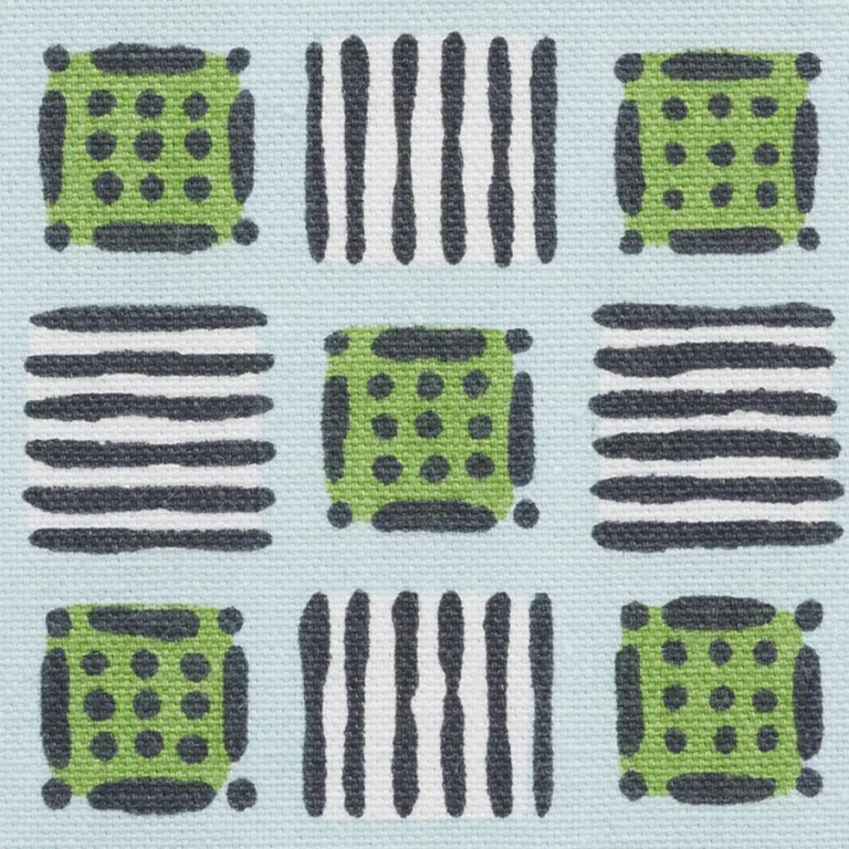 Schumacher 177862 Mottley Grid Sky & Putting Green fabric swatch