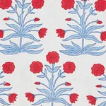 Schumacher 181780 Mughal Hand Block Print Crimson Sky fabric swatch