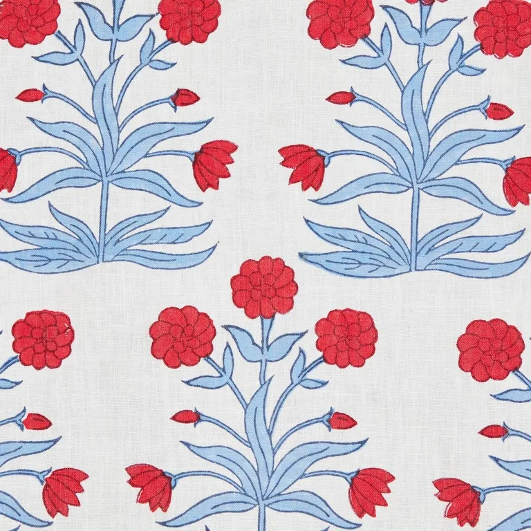 Schumacher 181780 Mughal Hand Block Print Crimson Sky fabric swatch
