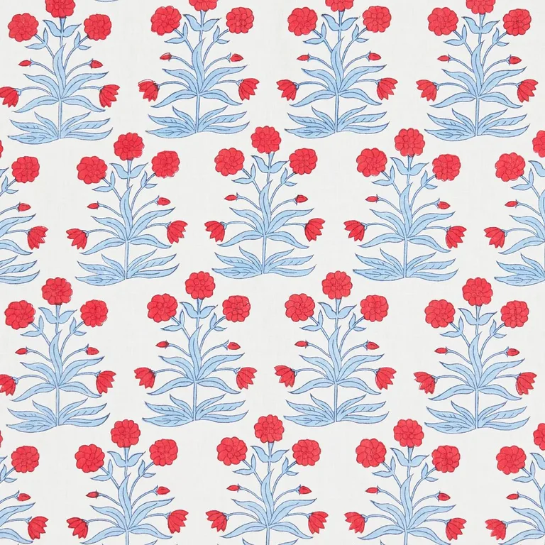 Schumacher 181780 Mughal Hand Block Print Crimson Sky fabric swatch