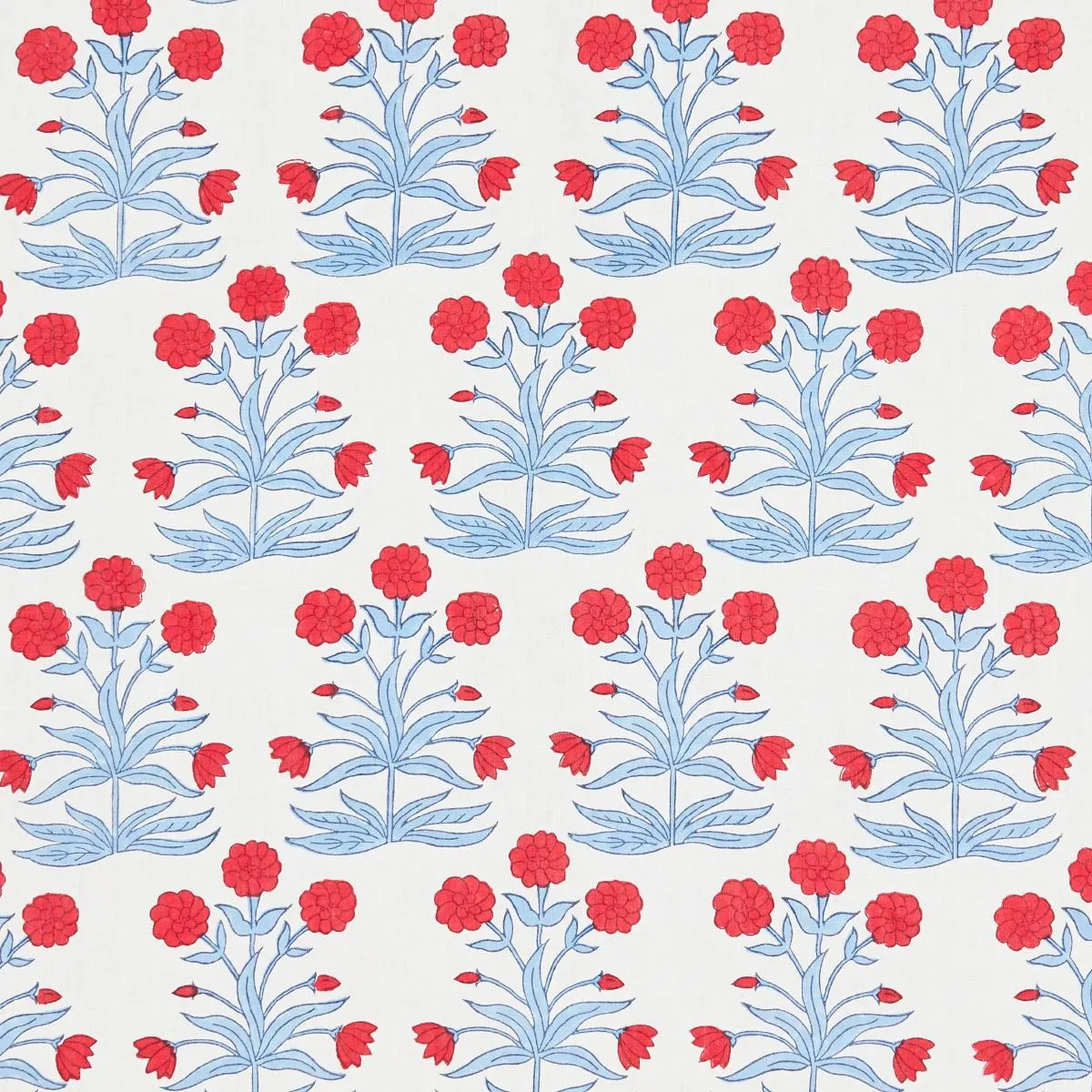Schumacher 181780 Mughal Hand Block Print Crimson Sky fabric swatch