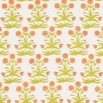 Schumacher 181783 Mughal Hand Block Print Peach Sap Green fabric swatch