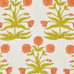 Schumacher 181783 Mughal Hand Block Print Peach Sap Green fabric swatch