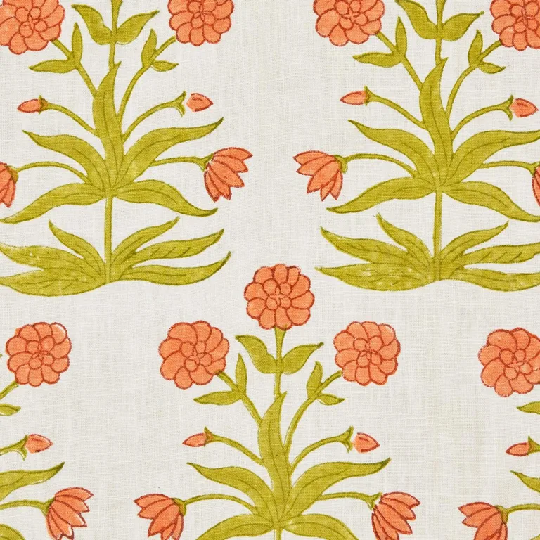 Schumacher 181783 Mughal Hand Block Print Peach Sap Green fabric swatch