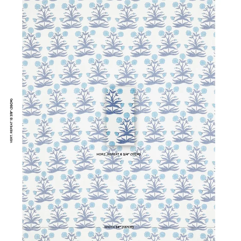 Schumacher 181781 Mughal Hand Block Print Sky Indigo fabric swatch