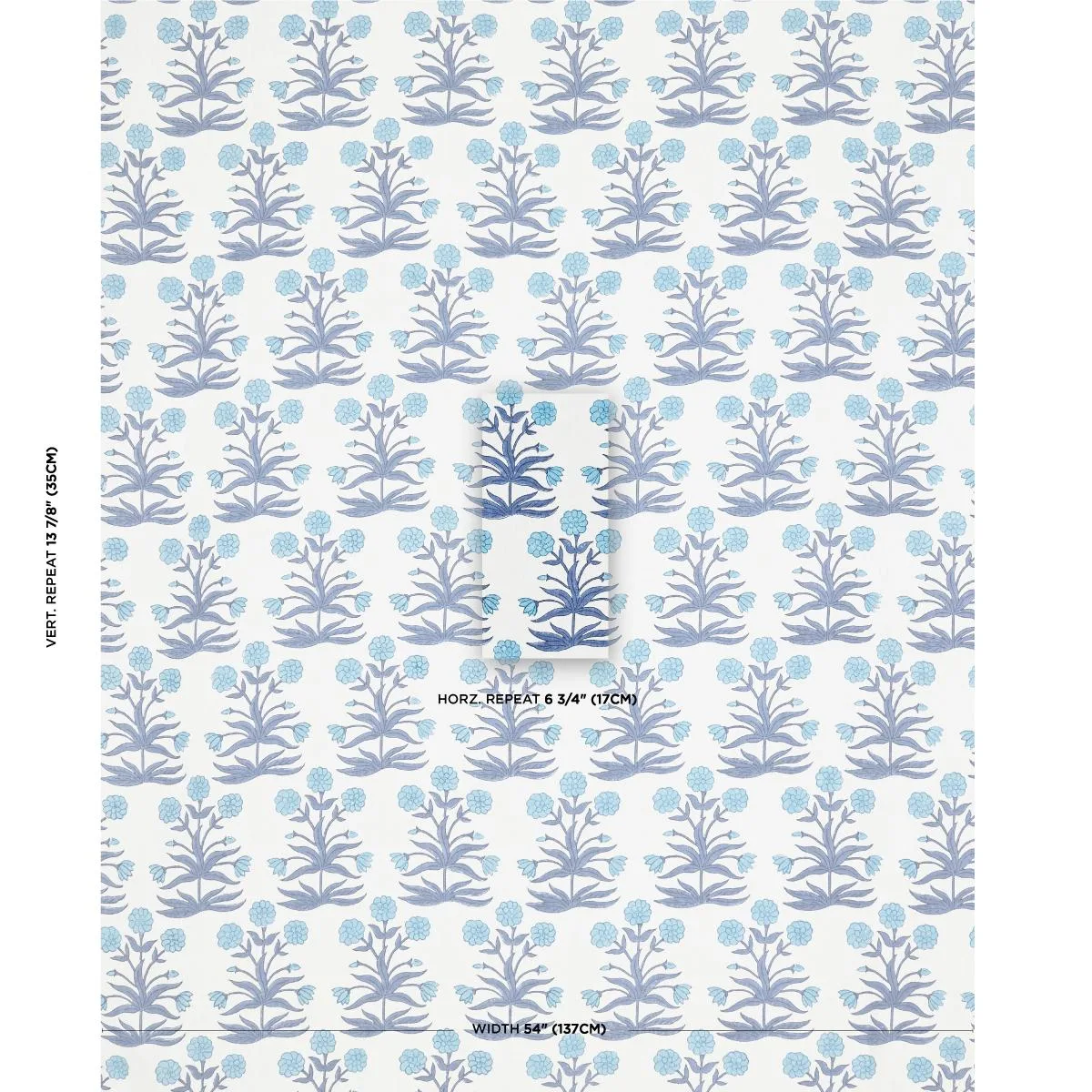 Schumacher 181781 Mughal Hand Block Print Sky Indigo fabric swatch