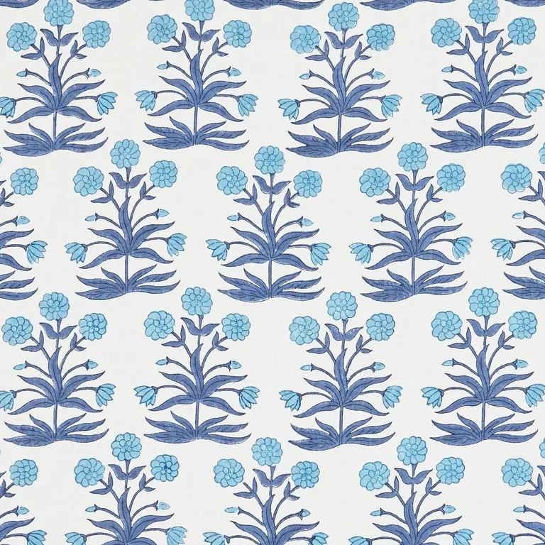 Schumacher 181781 Mughal Hand Block Print Sky Indigo fabric swatch