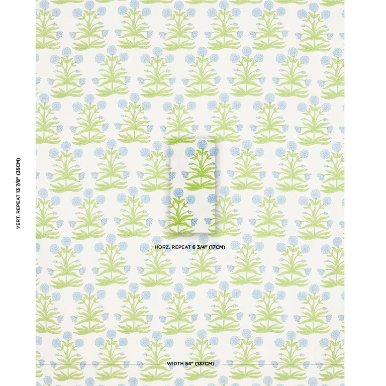 Schumacher 181782 Mughal Hand Block Print Sky Pistachio fabric swatch