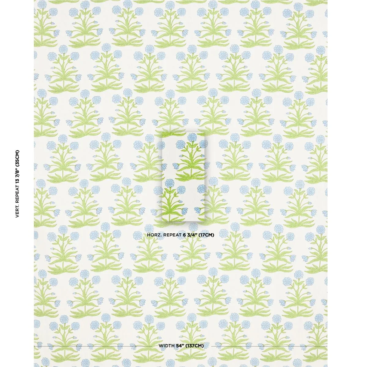 Schumacher 181782 Mughal Hand Block Print Sky Pistachio fabric swatch