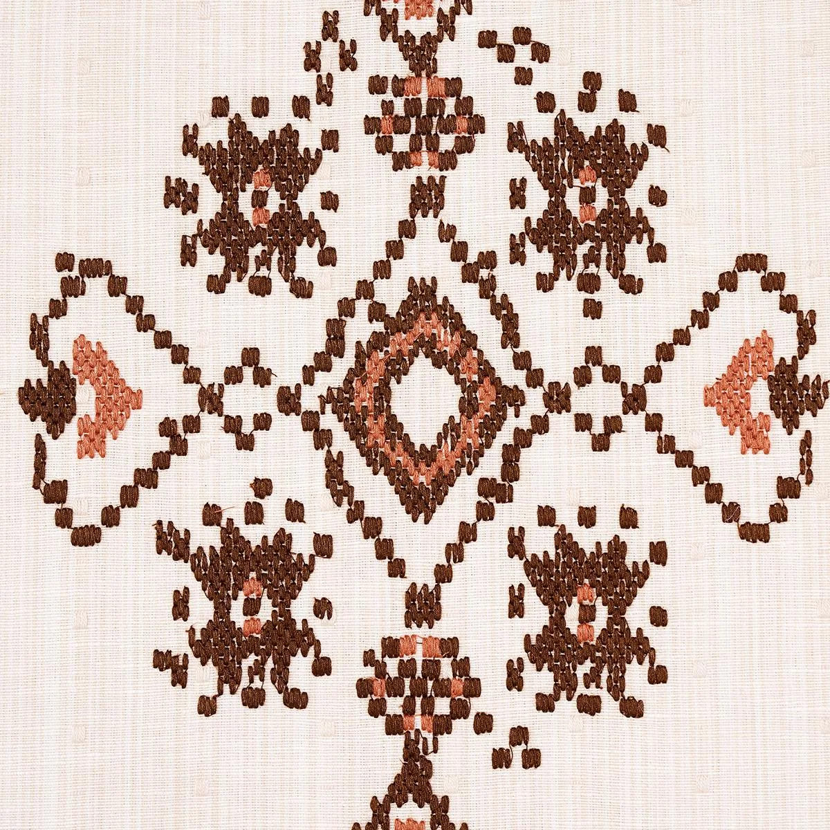 Schumacher 82071 Nadira Embroidery Cocoa fabric swatch
