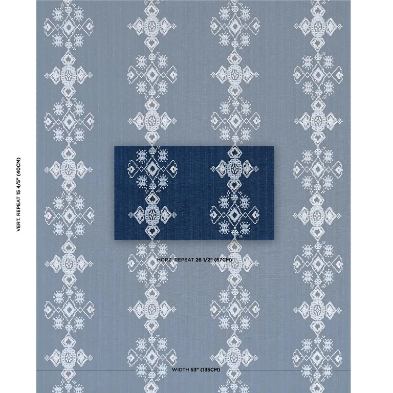 Schumacher 82070 Nadira Embroidery Indigo fabric swatch