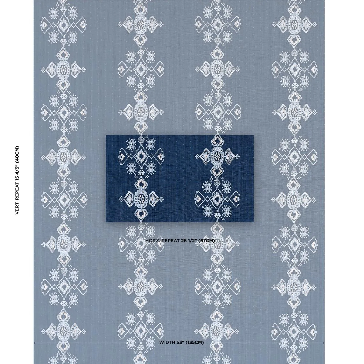 Schumacher 82070 Nadira Embroidery Indigo fabric swatch