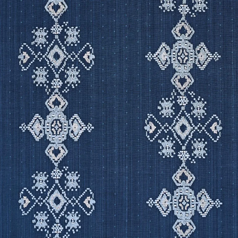 Schumacher 82070 Nadira Embroidery Indigo fabric swatch