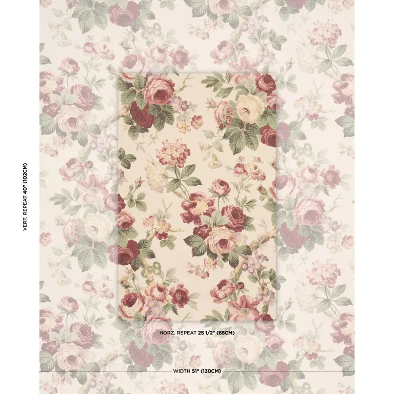 Schumacher 177205 Nancy Floral Bordeaux fabric swatch