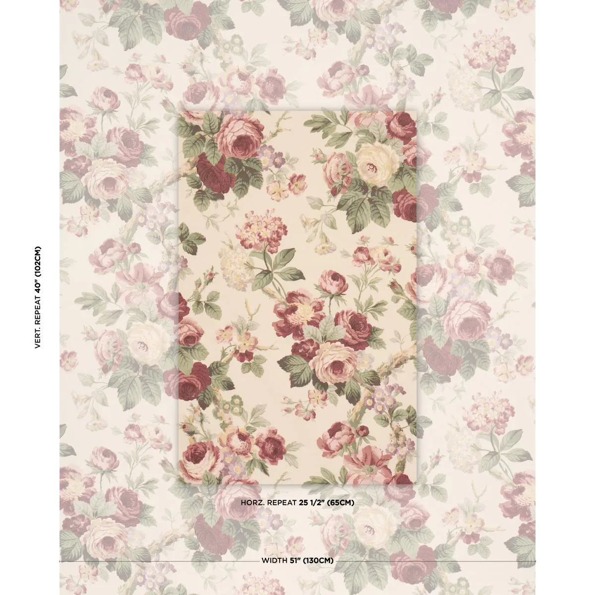 Schumacher 177205 Nancy Floral Bordeaux fabric swatch