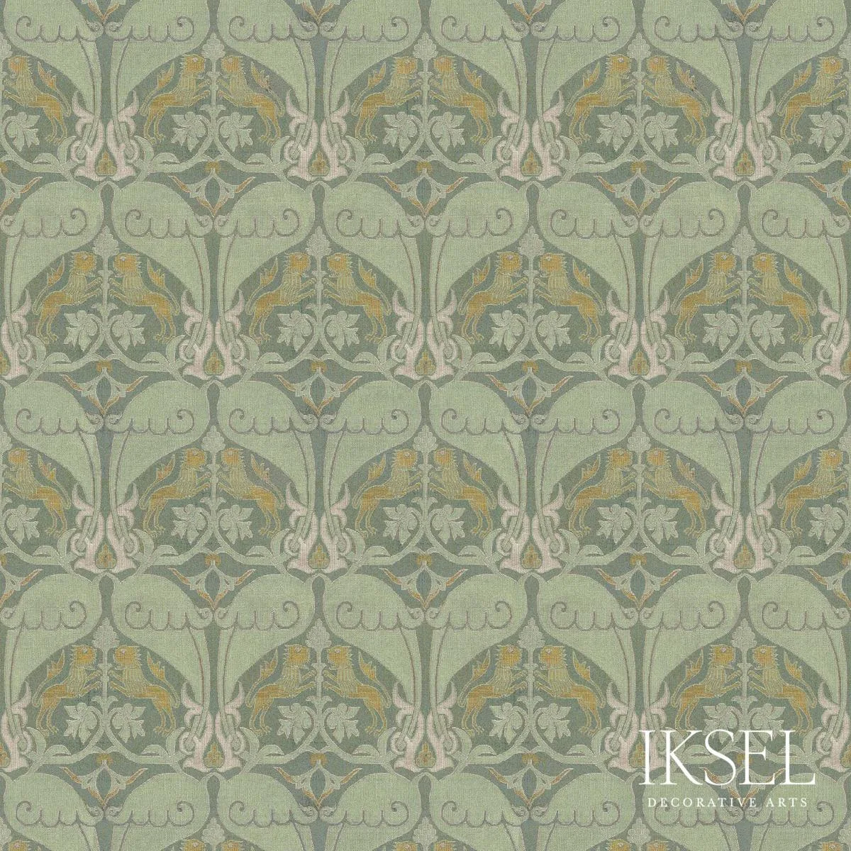 Schumacher RF916CR60 Nasrid Lions Sage fabric swatch