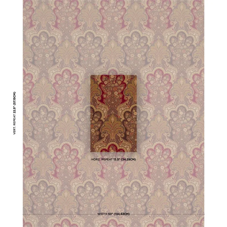 Schumacher 3362013 New Castle Paisley Cranberry fabric swatch