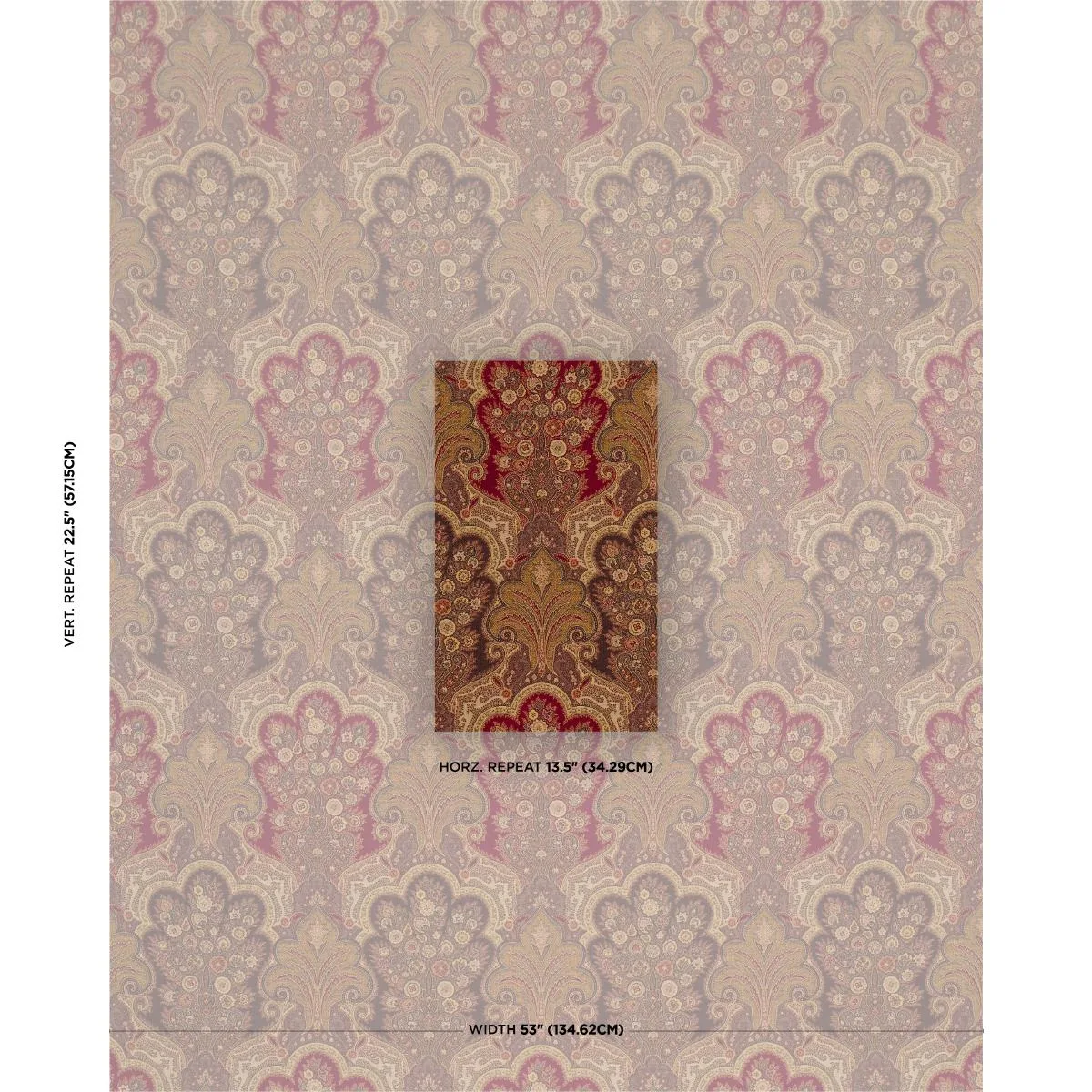 Schumacher 3362013 New Castle Paisley Cranberry fabric swatch