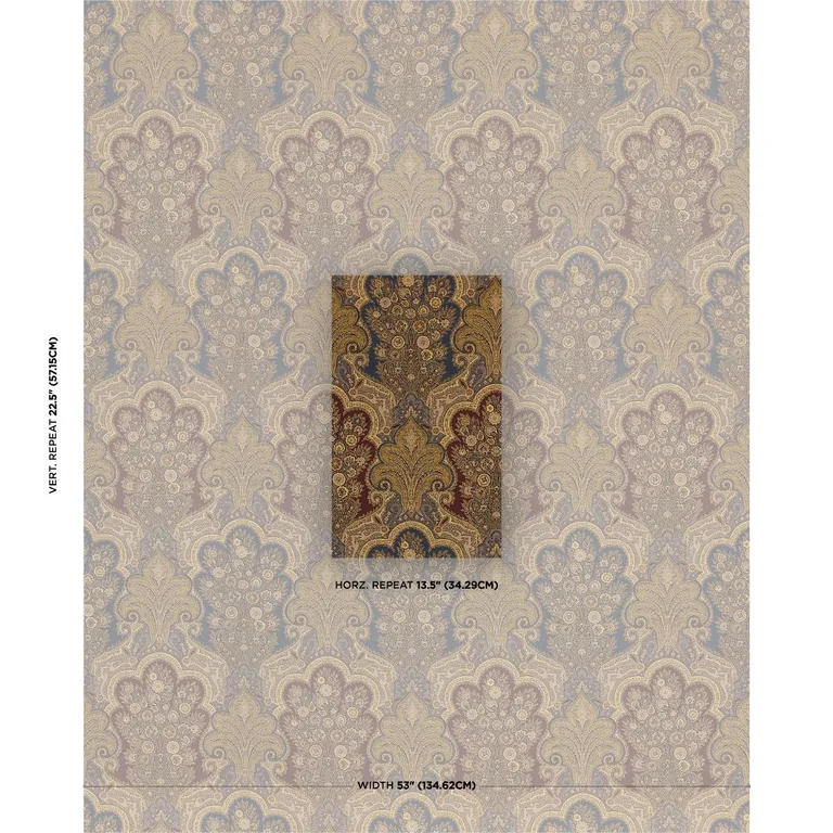 Schumacher 3362044 New Castle Paisley Indigo fabric swatch