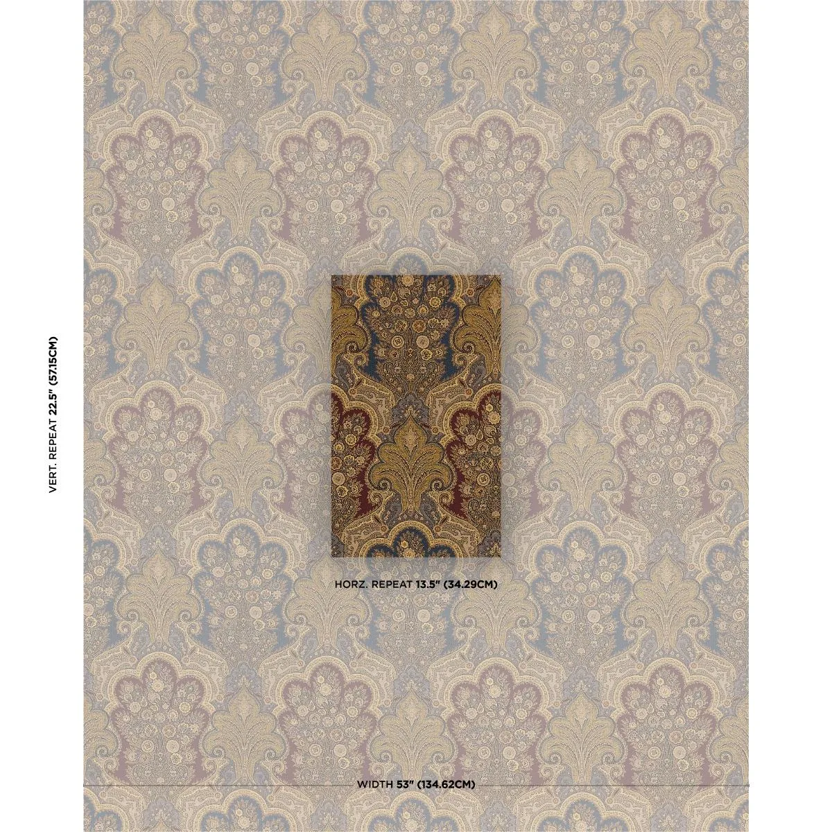 Schumacher 3362044 New Castle Paisley Indigo fabric swatch