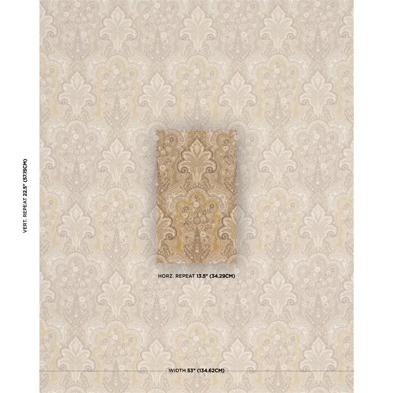Schumacher 64590 New Castle Paisley Travertine fabric swatch