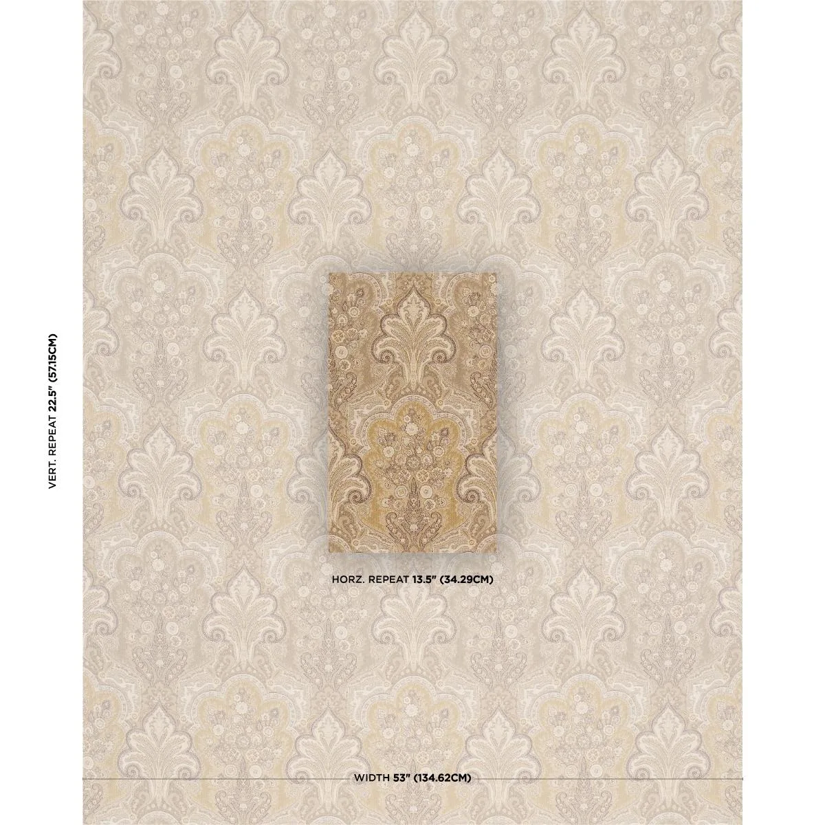 Schumacher 64590 New Castle Paisley Travertine fabric swatch