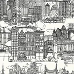 Schumacher 2643410 New York New York Black And White fabric swatch