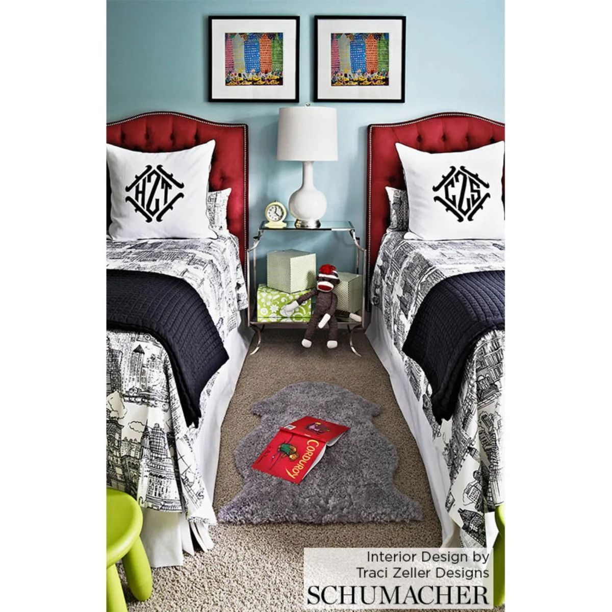 Schumacher 2643410 New York New York Black And White fabric swatch