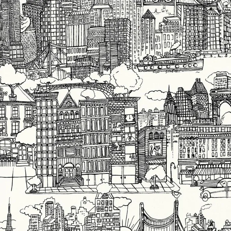 Schumacher 2643410 New York New York Black And White fabric swatch