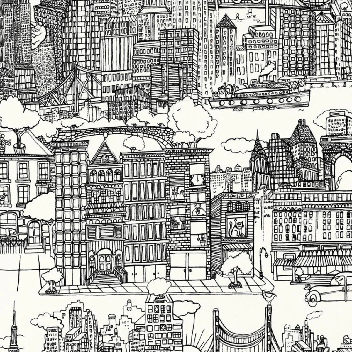 Schumacher 2643410 New York New York Black And White fabric swatch