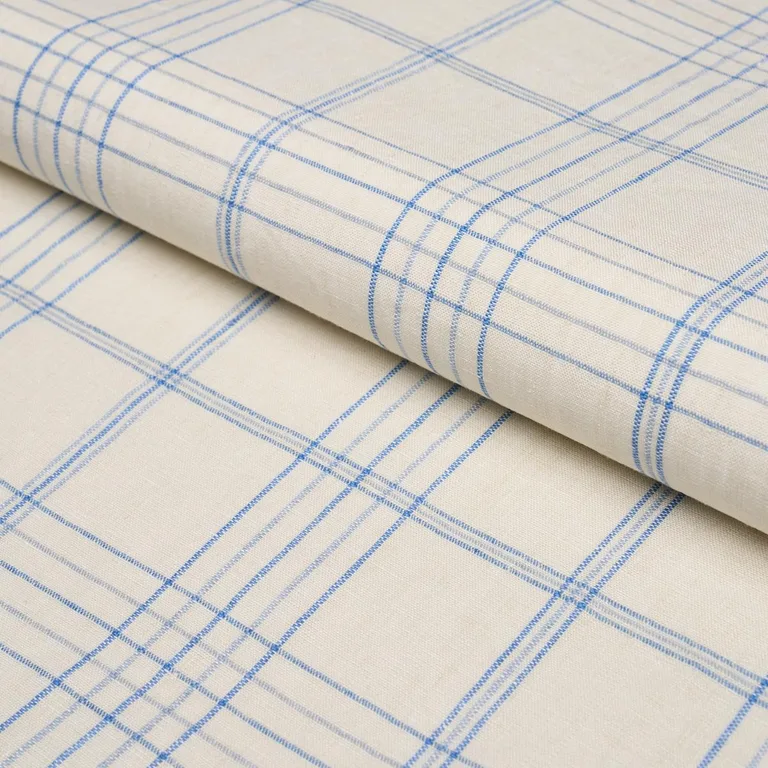 Schumacher 80301 Nils Plaid Linen Blue fabric swatch
