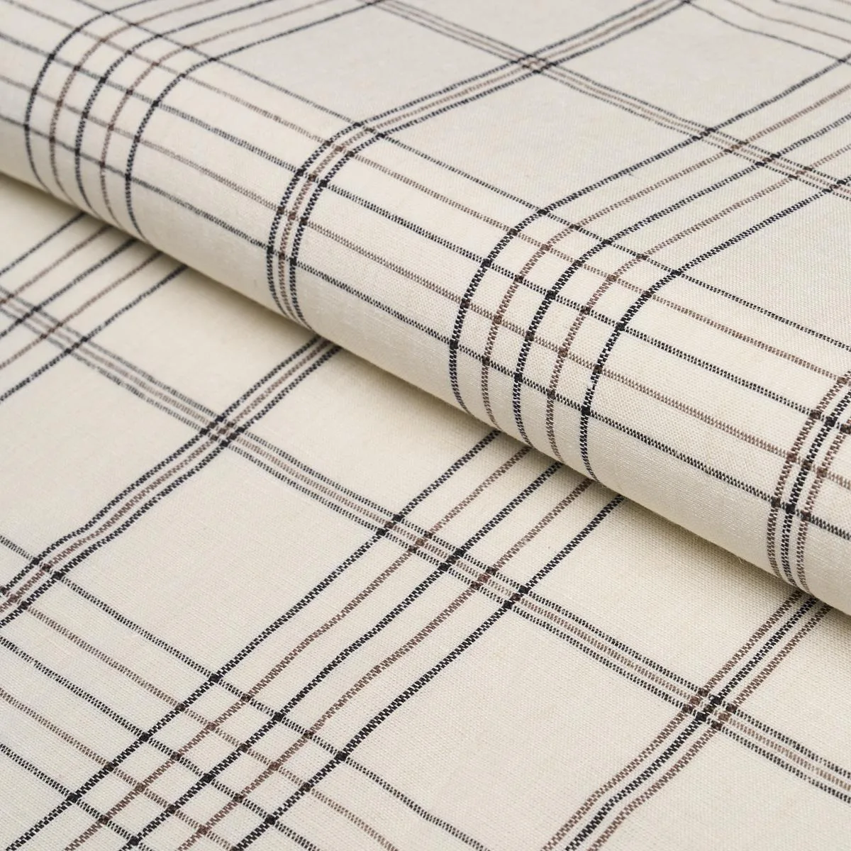 Schumacher 80302 Nils Plaid Linen Charcoal fabric swatch