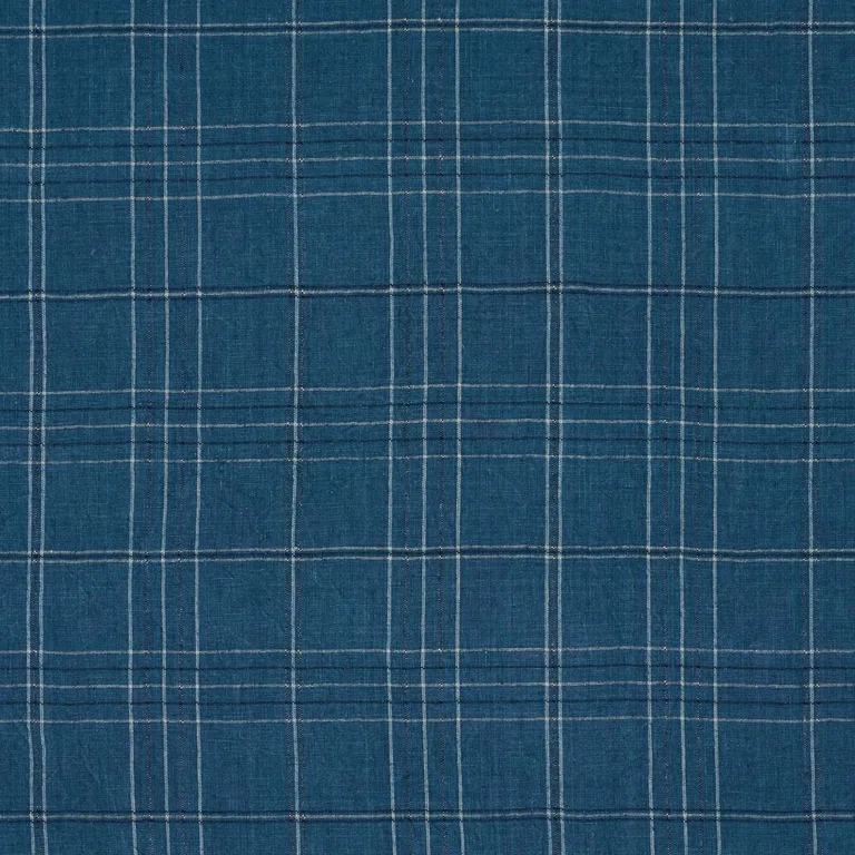 Schumacher 80305 Nils Plaid Linen Denim fabric swatch