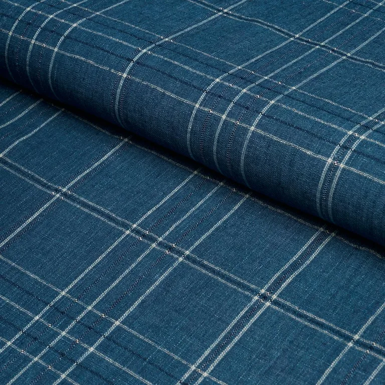 Schumacher 80305 Nils Plaid Linen Denim fabric swatch
