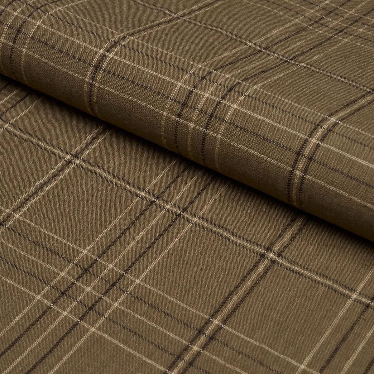 Schumacher 80304 Nils Plaid Linen Lichen fabric swatch