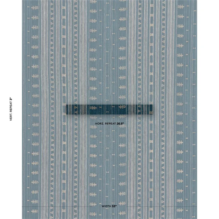 Schumacher 84060 Nima Embroidered Cotton Linen Indigo fabric swatch