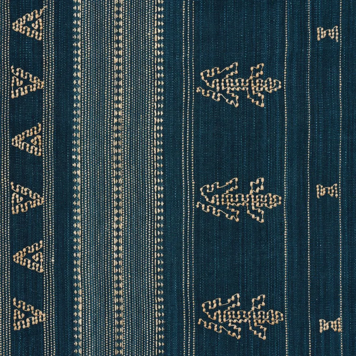 Schumacher 84060 Nima Embroidered Cotton Linen Indigo fabric swatch