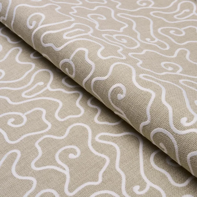 Schumacher 84290 Noyo Indoor/Outdoor Embroidery Flax fabric swatch