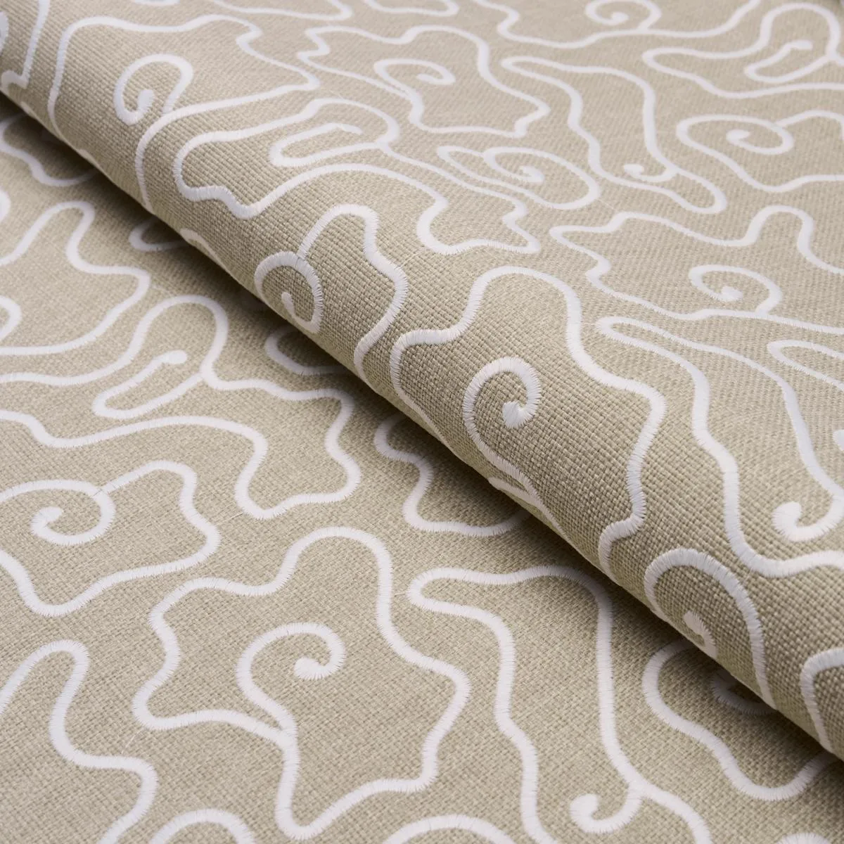 Schumacher 84290 Noyo Indoor/Outdoor Embroidery Flax fabric swatch