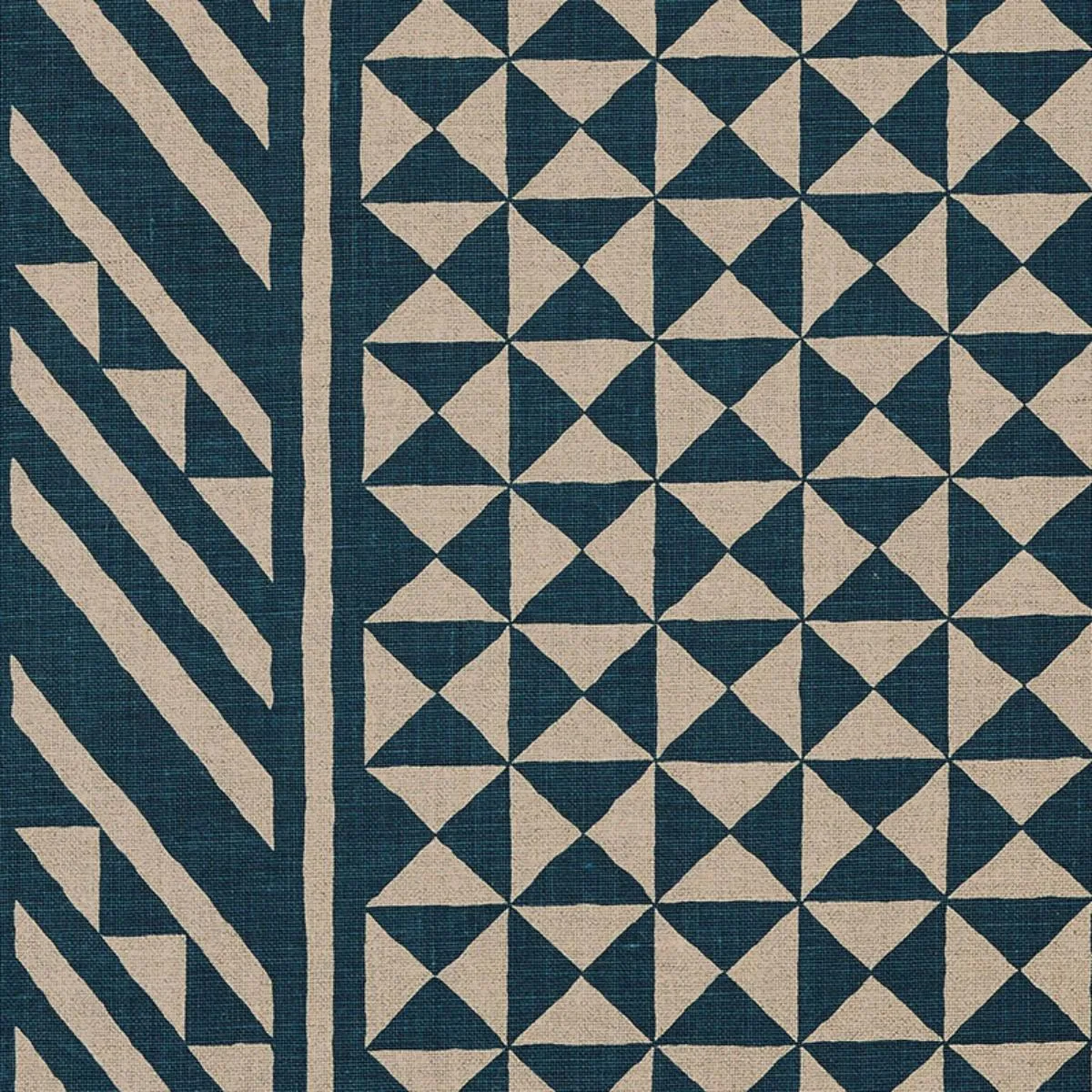 Schumacher 176302 Nuba Indigo On Natural fabric swatch